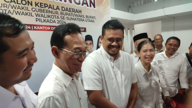 Wali Kota Medan, Bobby Nasution di Kantor DPD Gerindra Sumut.(B.S.Putra/VIVA)