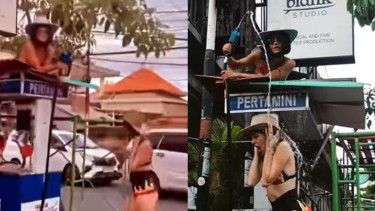 Viral Aksi Bule Berbikini Mandi Pertamax di Bali