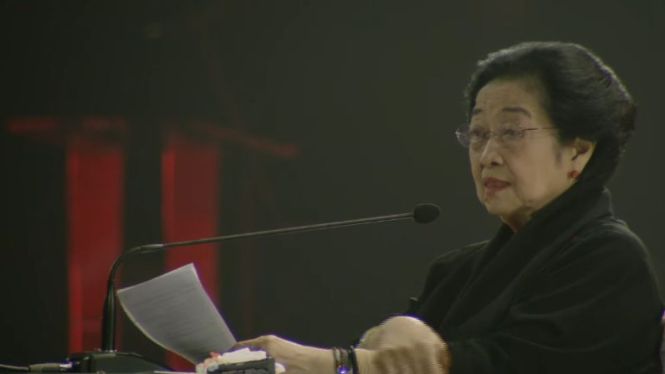 Ketum PDIP Megawati Soekarnoputri saat Rakernas V di Ancol, Jakarta.