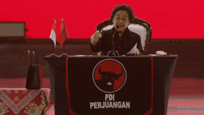Ketum PDIP Megawati Soekarnoputri saat Rakernas V di Ancol, Jakarta.