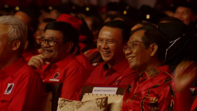 Mantan Komisaris Utama Pertamina Basuki Tjahaja Purnama (Ahok) di Rakernas PDIP