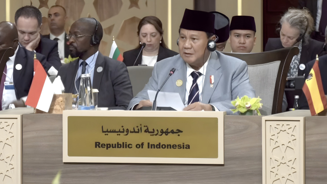 Prabowo Subianto di KTT Tanggap Darurat Gaza di Amman, Yordania, Selasa, 11 Juni 2024. ( sumber: istimewa)