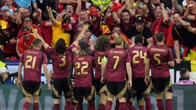 Pemain Timnas Belgia rayakan gol