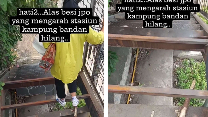 Bak Ninja Warrior, Sebagian Lantai JPO di Stasiun Kampung Bandan Hilang