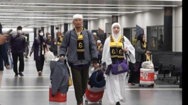 Kedatangan jemaah haji di bandara soetta, tangerang