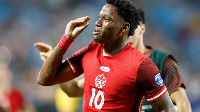 Pemain Timnas Kanada, Jonathan David rayakan gol