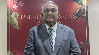 Anggota Dewan Pakar Golkar Palar Batubara ditemui usai acara peluncuran buku "75 Tahun Bang Palar Batubara, Jiwa Sang Patriot" di aula kompleks Perumahan Anggota DPR RI, Kalibata, Jakarta, Minggu, 11 Agustus 2024.