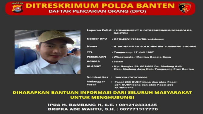 Polda Banten merilis DPO kasus pemalsuan surat tanah