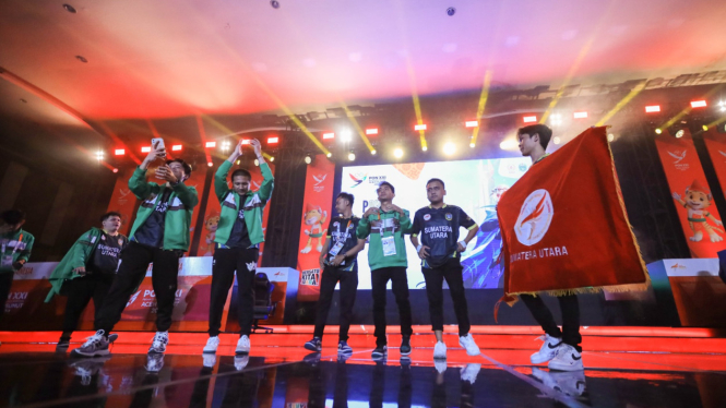 Tim Esports Sumut sukses meraih medali emas di nomor MLBB di PON 2024, Aceh-Sumut.(dok PON 2024 wilayah Sumut)
