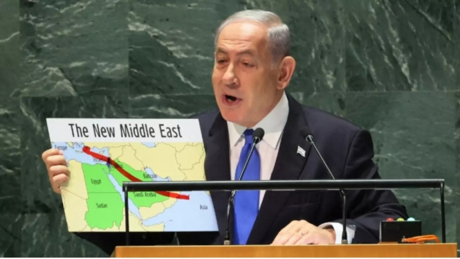 Netanyahu Perkenalkan Peta Timur Tengah Baru (Doc: Middle East Eye)