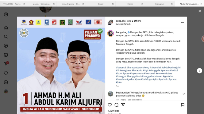 Cagub-cawagub Sulteng, Ahmad Ali - Abdul Karim Aljufri
