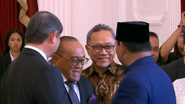 Ketua Dewan Pembina Partai Golkar, Aburizal Bakrie saat menghadiri pelantikan Presiden RI, Prabowo Subianto