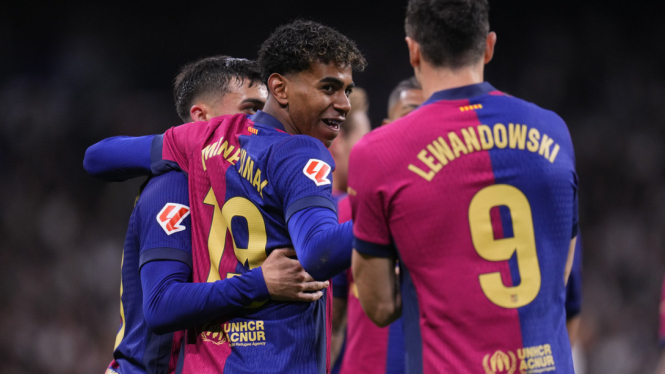 Pemain Barcelona rayakan gol Lamine Yamal