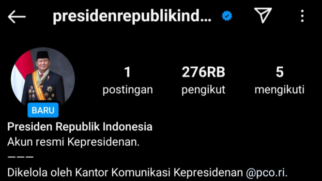 Akun instagram resmi Presiden Republik Indonesia