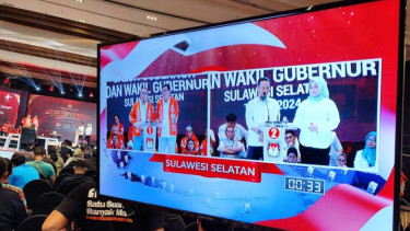 Suasana debat kandidat kedua untuk calon gubernur dan wakil gubernur Sulsel di Hotel Claro Makassar, Sulawesi Selatan, Minggu, 10 November 2024.