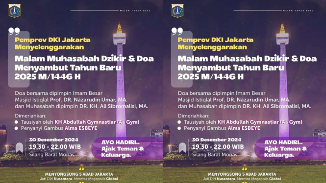 Pemprov DKI akan Gelar Malam Muhasabah Akhir Tahun 2024 di Monas