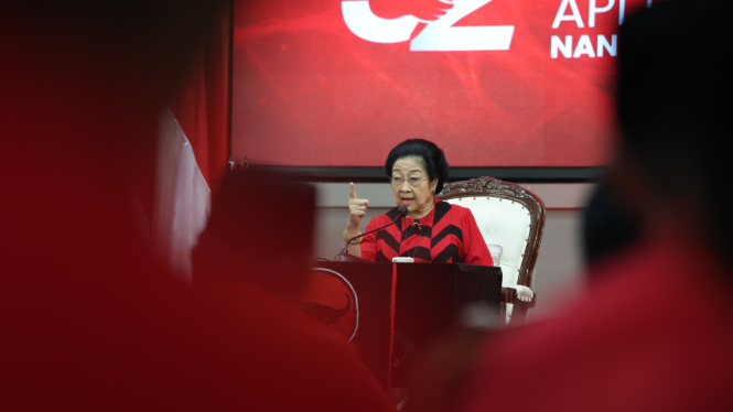 Pidato Politik Ketua Umum PDIP, Megawati Soekarnoputri saat HUT ke-52 PDIP, di Sekolah Partai, Lenteng Agung, Jakarta Selatan, Jumat, 10 Januari 2025.