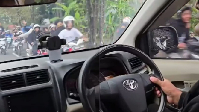 Viral Gerombolan Pengendara Motor Lakukan Tindakan Anarkis Rusakan Kaca Spion