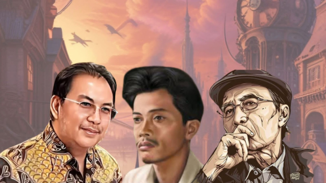 Denny JA (kiri), Chairil Anwar (tengah) dan Sapardi Djoko Damono (kanan)