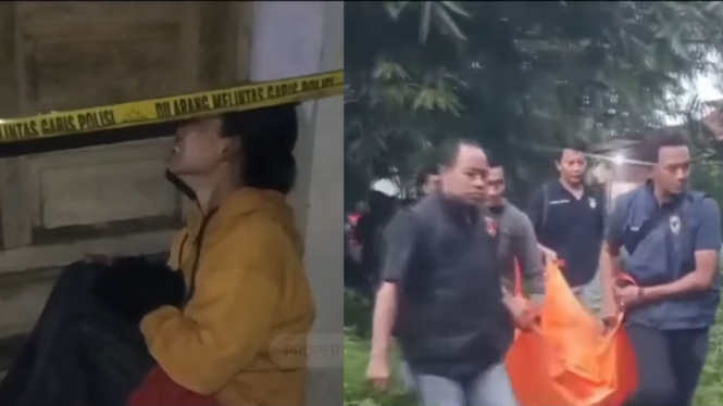 Keluarga korban pembunuhan terhadap penagih bank keliling (kiri)
