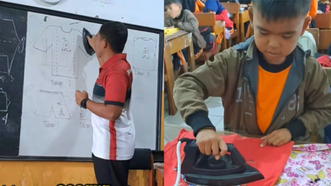 Guru SD di Cianjur Ajarkan Siswa Cara Menyetrika Baju Sendiri
