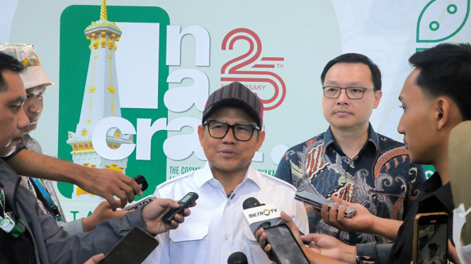 Menteri Koordinator (Menko) Bidang Pemberdayaan Masyarakat, Muhaimin Iskandar alias Cak Imin di JCC, Senayan, Jakarta Pusat, Jumat, 7 Februari 2025