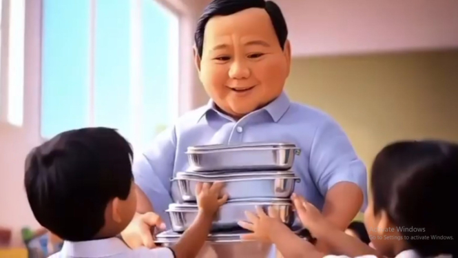 Animasi Presiden Prabowo bagikan Makan Bergizi Gratis (MBG)