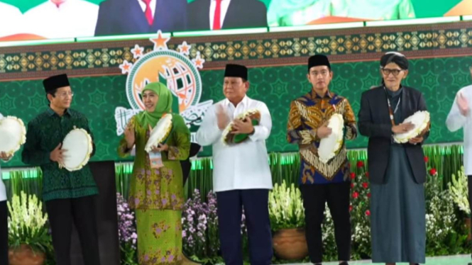 Presiden Prabowo Subianto saat pembukaan Kongres XVIII Muslimat NU di Surabaya.