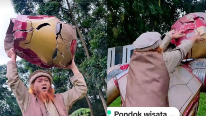 Dianggap Mirip Berhala, Seorang Ustaz Hancurkan Patung Iron Man