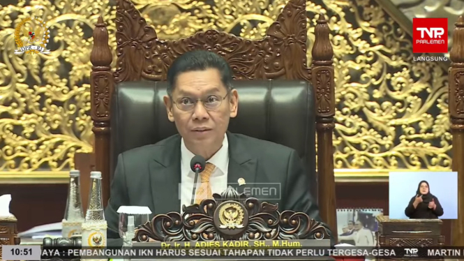 Wakil Ketua DPR RI Adies Kadir dalam rapat paripurna pengesahan RUU Minerba menjadi UU di Kompleks Parlemen, Senayan, Jakarta Pusat, Selasa, 18 Februari 2025 (sumber: tangkapan layar YouTube TV Parlemen)
