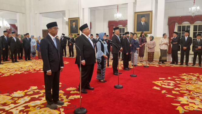 Presiden RI Prabowo Subianto melantik tiga kepala badan di Istana Negara, Jakarta Pusat, Rabu, 19 Februari 2025