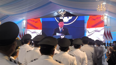 Presiden RI Prabowo Subianto saat memberikan arahan di depan ratusan kepala daerah di Istana Negara, Jakarta Pusat, Kamis, 20 Februari 2025