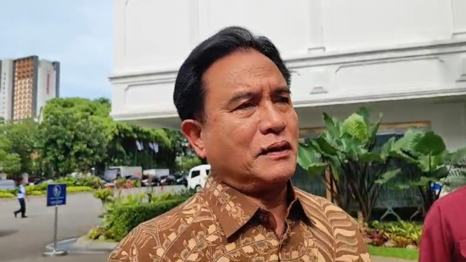 Menteri Koordinator bidang Hukum, HAM, Imigrasi dan Pemasyarakatan (Menko Kumham Imipas) Yusril Ihza Mahendra di Kompleks Istana Kepresidenan, Jakarta Pusat, Kamis, 20 Februari 2025.