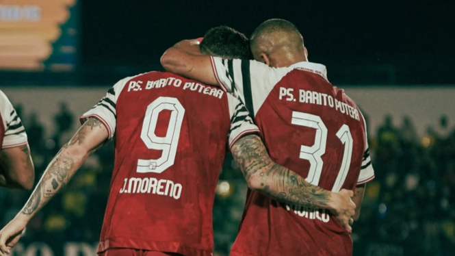Penyerang PS Barito Putera, Jaime Moreno saat merayakan gol menjebol gawang Bali United di menit awal pertandingan - Foto Dok Barito Putera 