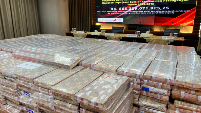 Penampakan uang Rp 565 miliar yang disita Kejagung dari kasus korupsi impor gula
