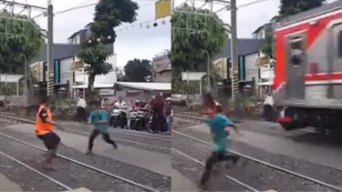 Viral Detik-detik Seorang Anak Nekat Berlari di Perlintasan Kereta Api