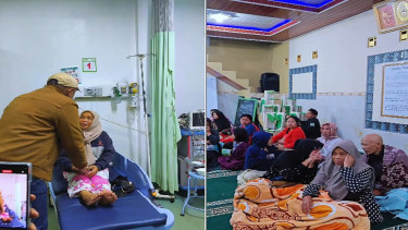 Bupati Bogor Rudy Susmanto mengunjungi korban banjir di kawasan Puncak Bogor