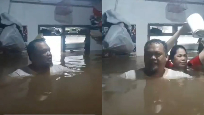 Warga Cililitan yang terendam banjir