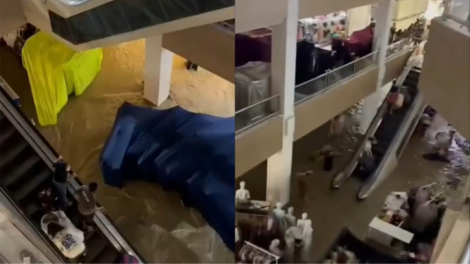 Viral Orang-oranng Histeris Selamatkan Diri saat Banjir Masuk ke Mal di Bekasi
