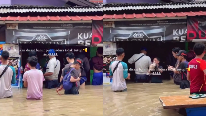 Warung Madura di Bekasi Tetap Buka Meski Banjir Melanda