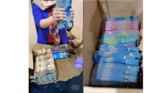 Viral gepokan uang tunai di bank terendam banjir