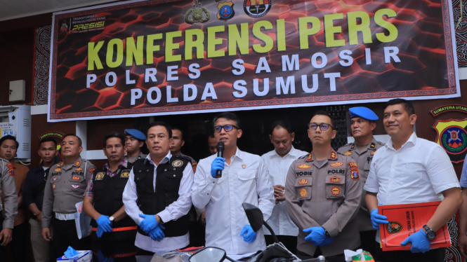 Polres Samosir saat memberikan keterangan pers terkait kasus dialami Erni Maryati Nainggolan.(dok Polda Sumut)