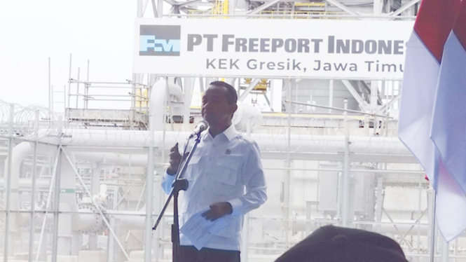 Menteri ESDM Bahlil Lahadalia di acara peresmian Precious Metal Refinery (PMR) atau pabrik emas milik PT Freeport Indonesia di Gresik