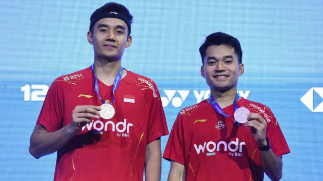 Pasangan ganda putra Indonesia Leo Rolly Carnando/Bagas Maulana