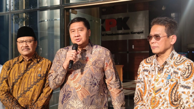 Gus Ipul, Maruarar Sirait dan Johanis Tanak di Gedung Merah Putih KPK, Selasa 18 Maret 2025