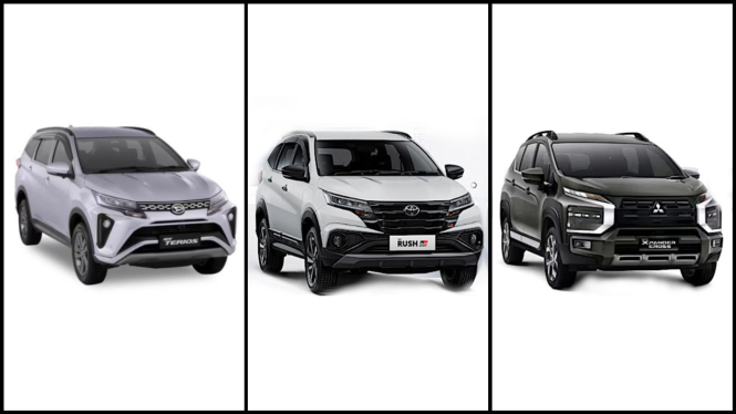 Daihatsu Terios (kiri), Toyota Rush (tengah), Mitsubishi Xpander Cross (kanan)