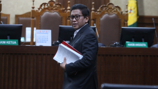 Hasto Kristiyanto saat jalani sidang eksepsi.