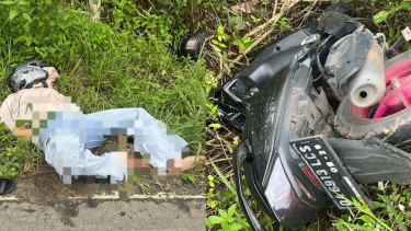 Kondisi korban dan motor yang digunakan saat ditemukan pihak relawan - Foto Dok Istimewa