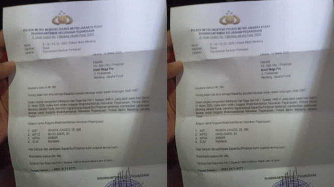 Viral Surat permintaan THR ke Manajemen Hotel