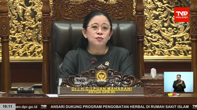 Ketua DPR RI Puan Maharani dalam sidang rapat paripurna, Selasa, 25 Maret 2025 (sumber: tangkapan layar YouTube TV Parlemen)